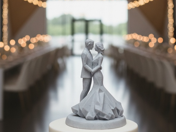 Polygonal Love – Low-Poly Bride & Groom Sculpture