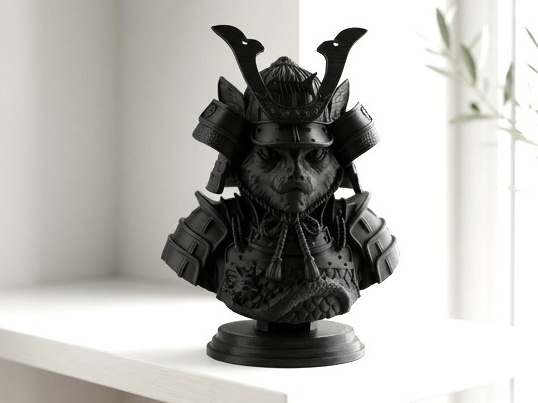 Cat Samurai Bust - Detailed Warrior Sculpture