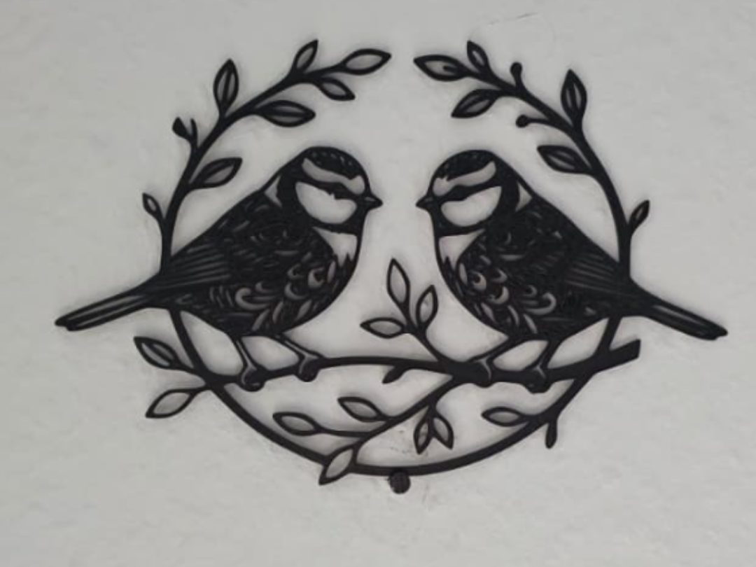 Blue Tit Pair in Laurel Wreath Wallart