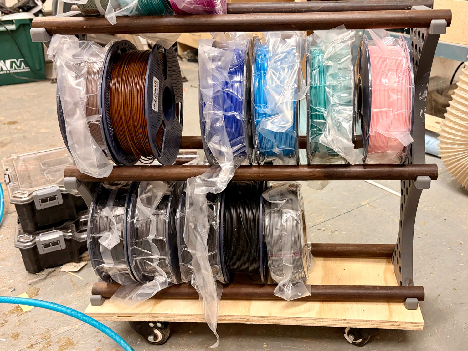 Rolling cart filament storage rack