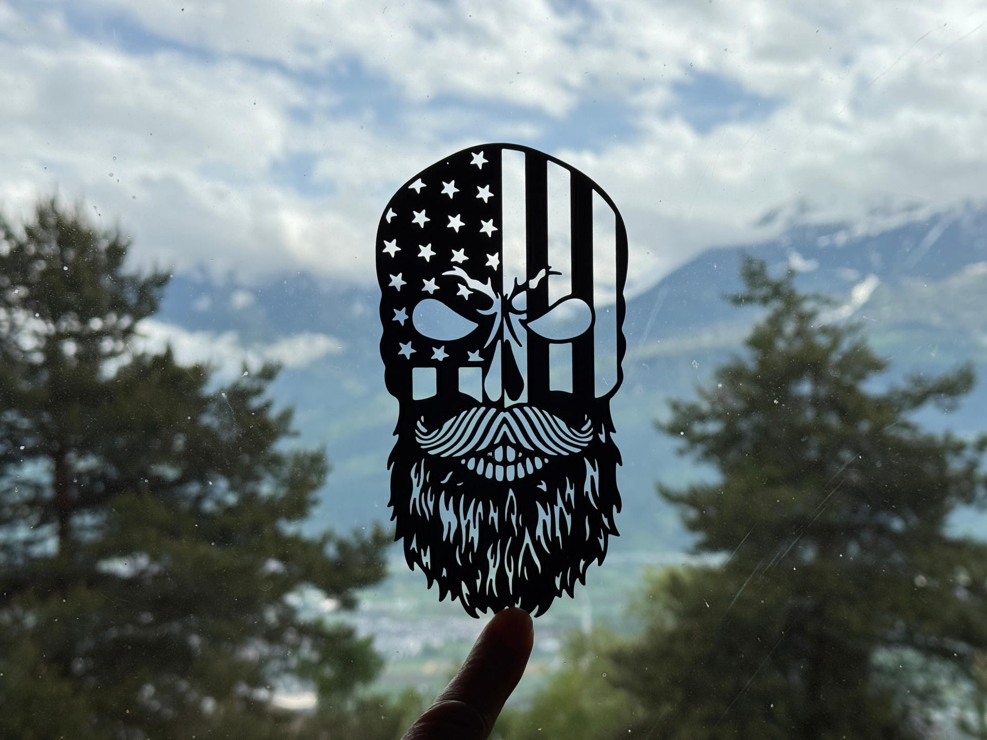 Skull with beard and American flag decoration