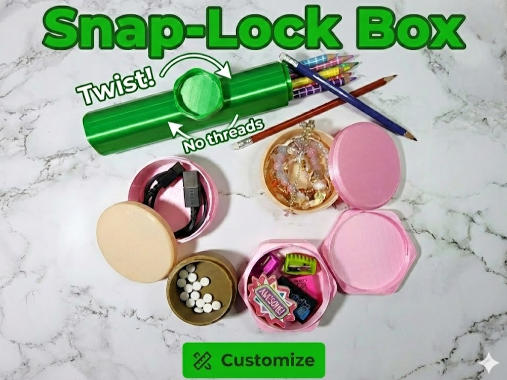Snap-Lock Parametric Container: Hex & Round Box