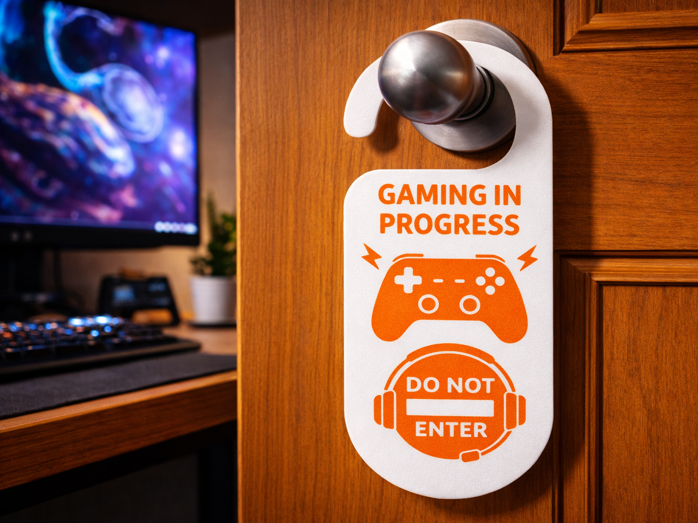 Gaming In Progress Door Hanger -Easy 2-Color Print