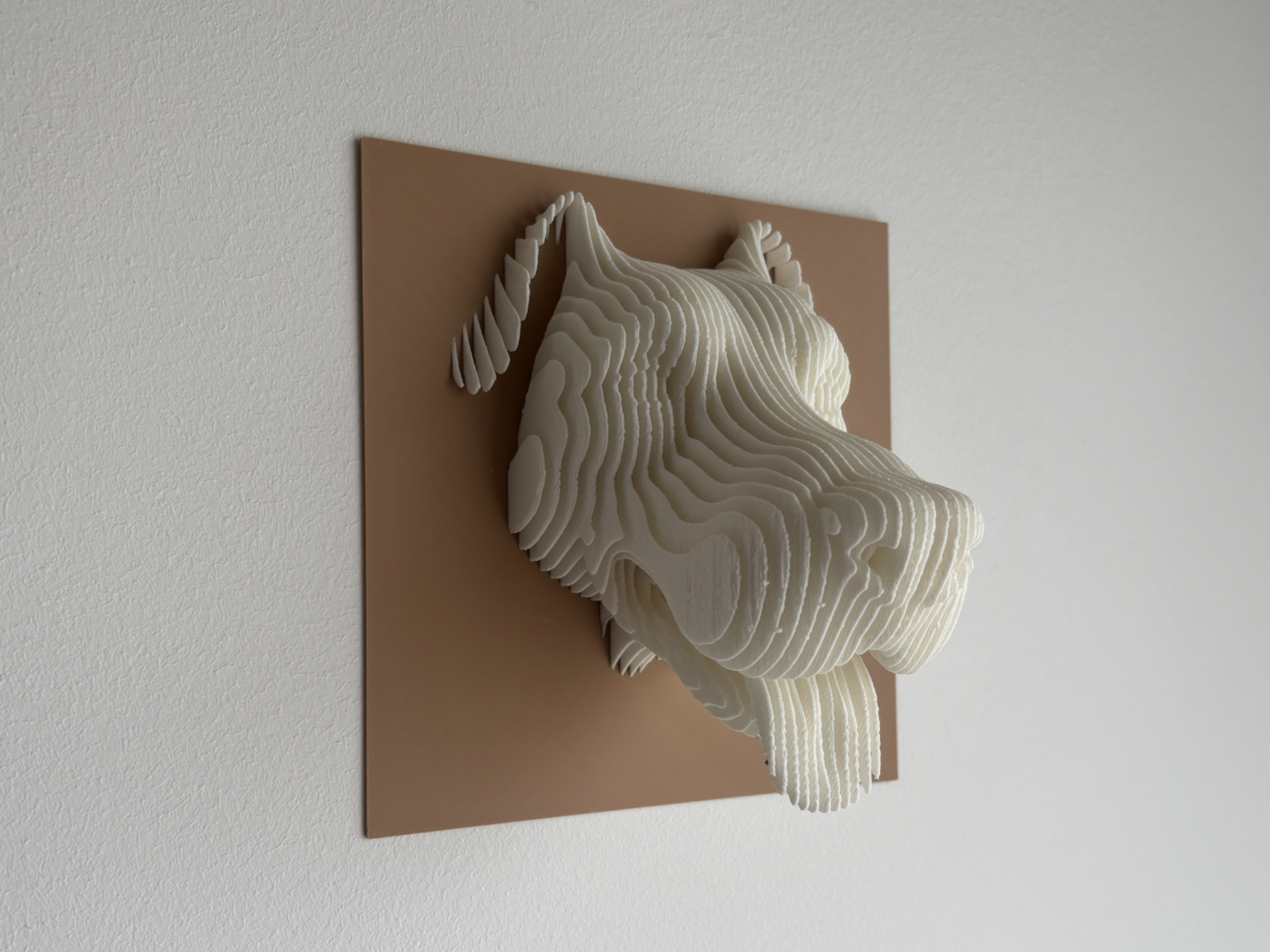 Dog face head layered sculpture