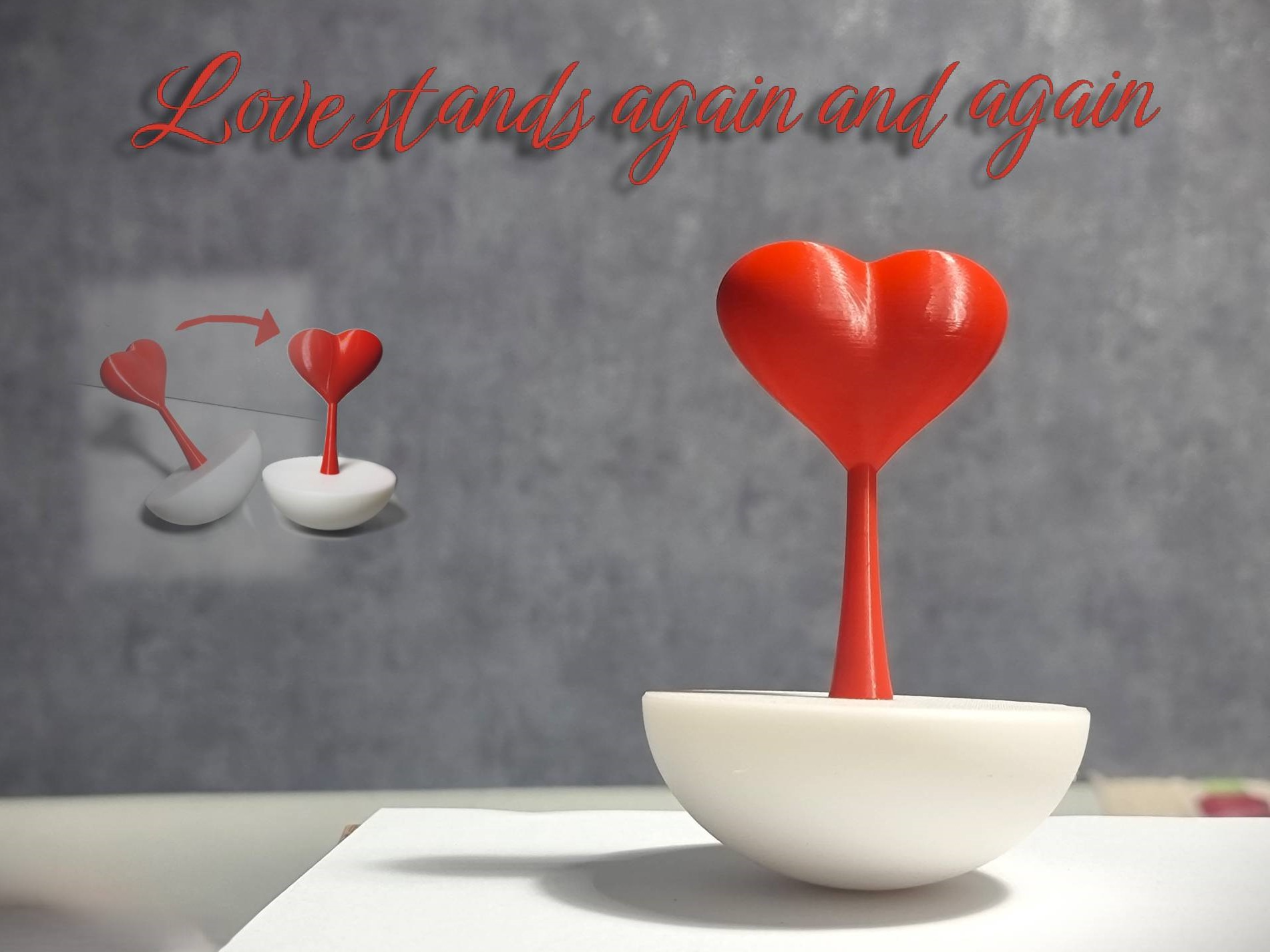Love stands again and again - self balancing heart