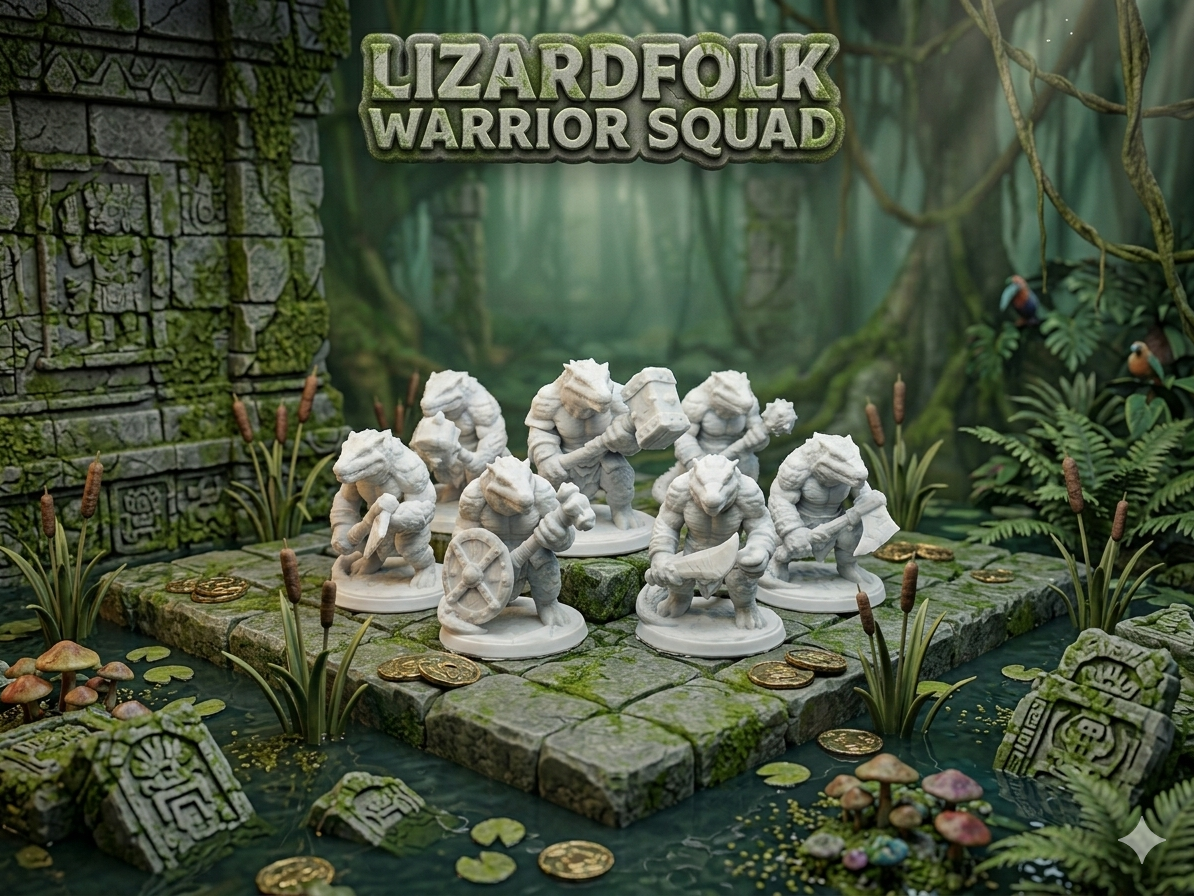 Lizardfolk Warrior Squad - 6 Fantasy Miniatures