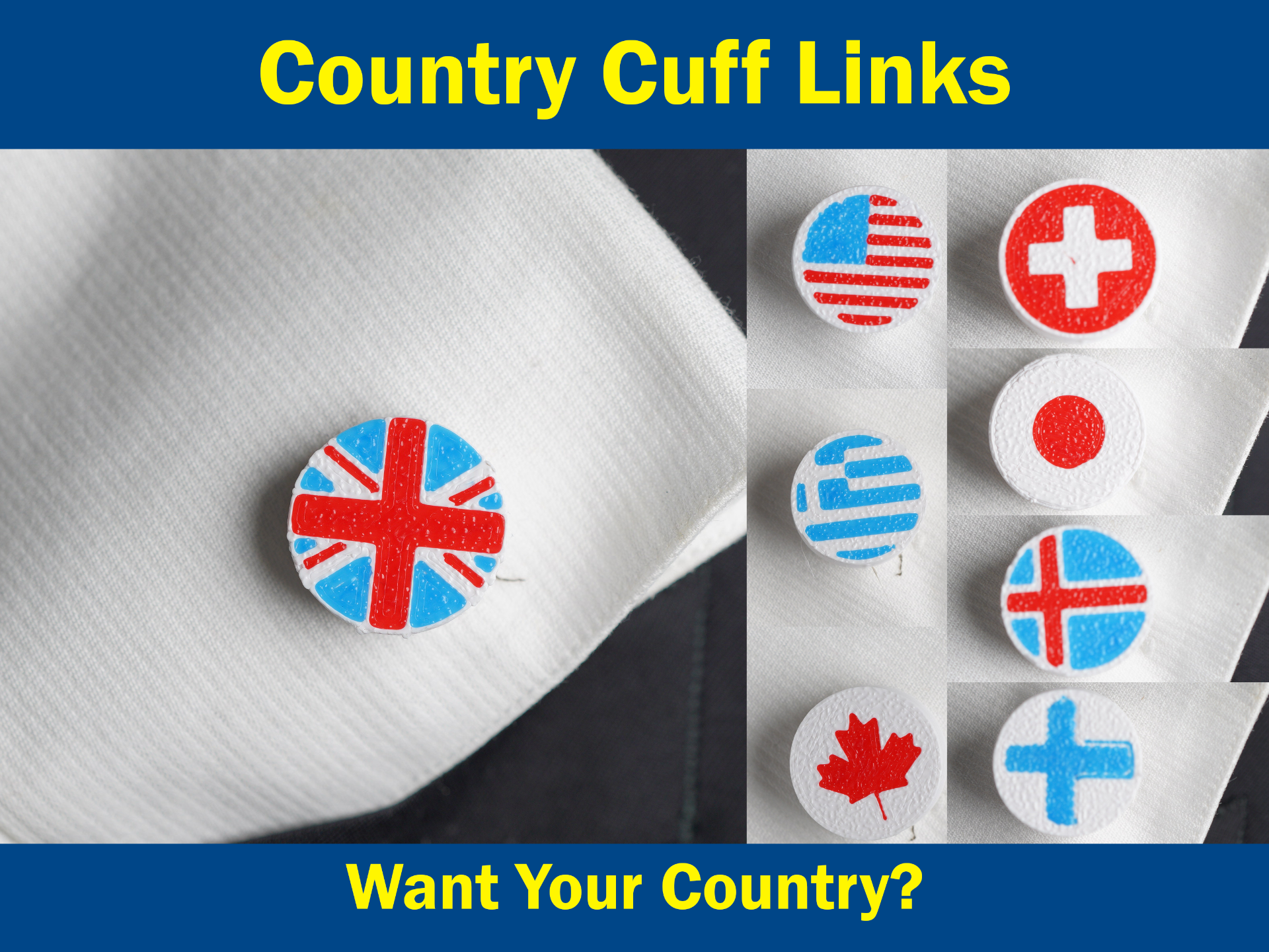 Country Flag Cuff Links – USA UK Japan Canada More
