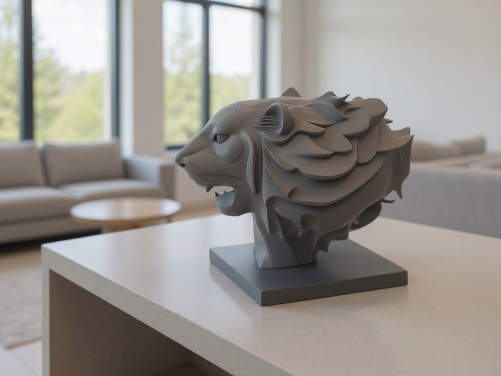 Majestic Roar – Geometric Lion Head Sculpture