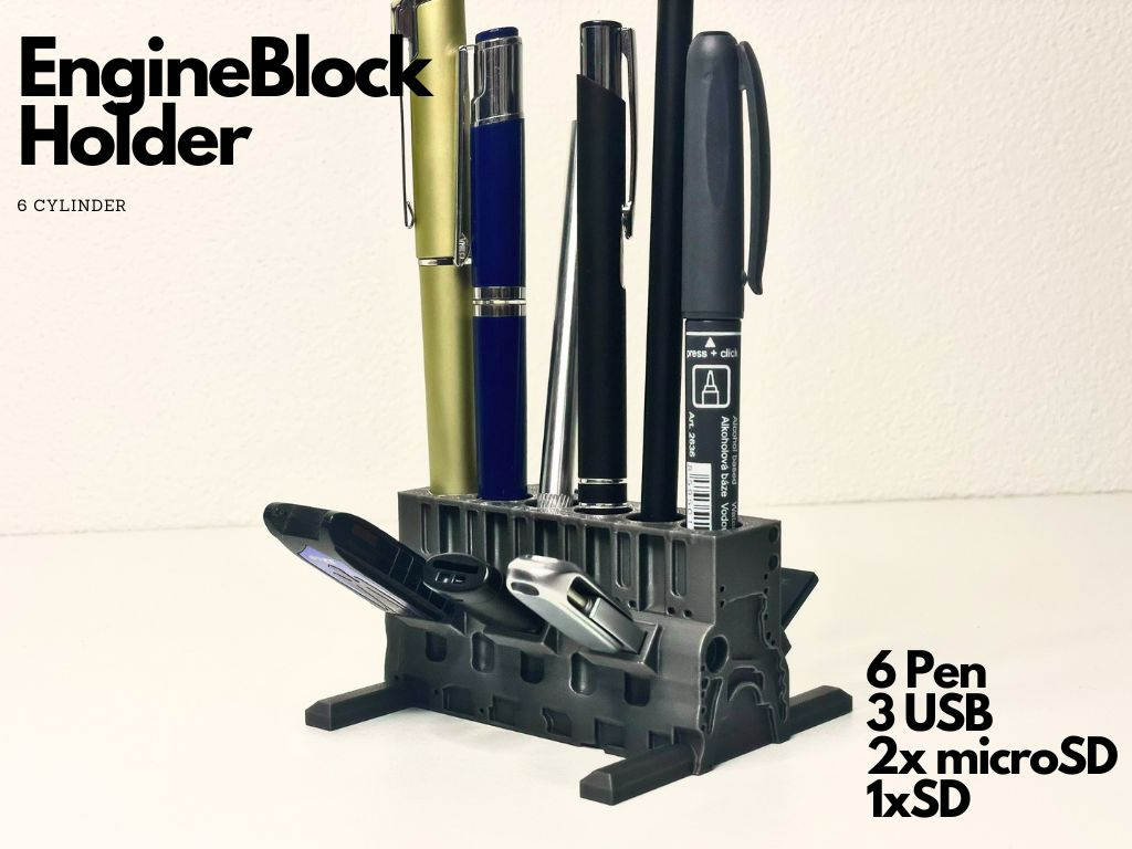 Engine Block I6 Pen Holder (USB,SD,microSD)