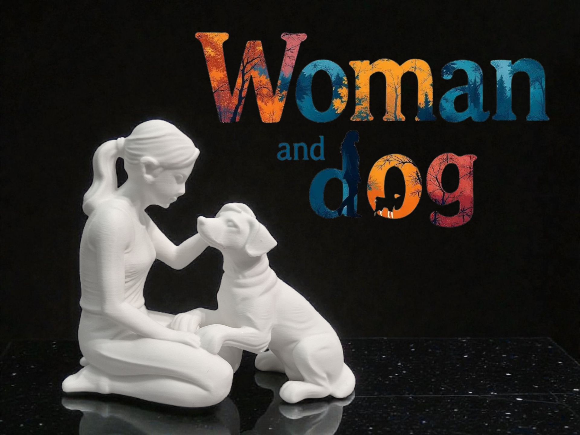 Woman and Dog - Decorative Statue
