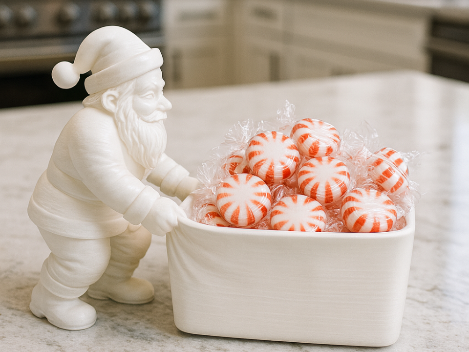 Santas Peppermint Pull Basket Holiday Candy Holder