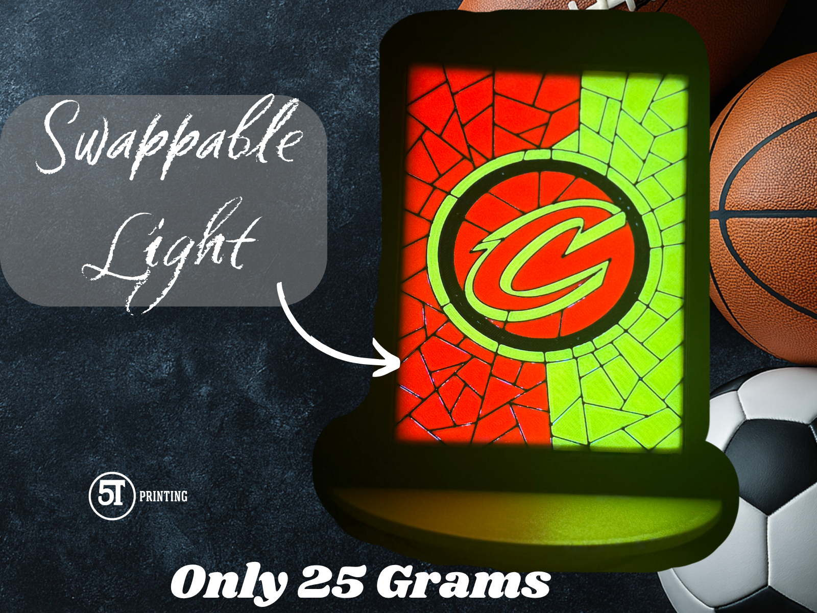 Cleveland Cavaliers light (swappable glass)