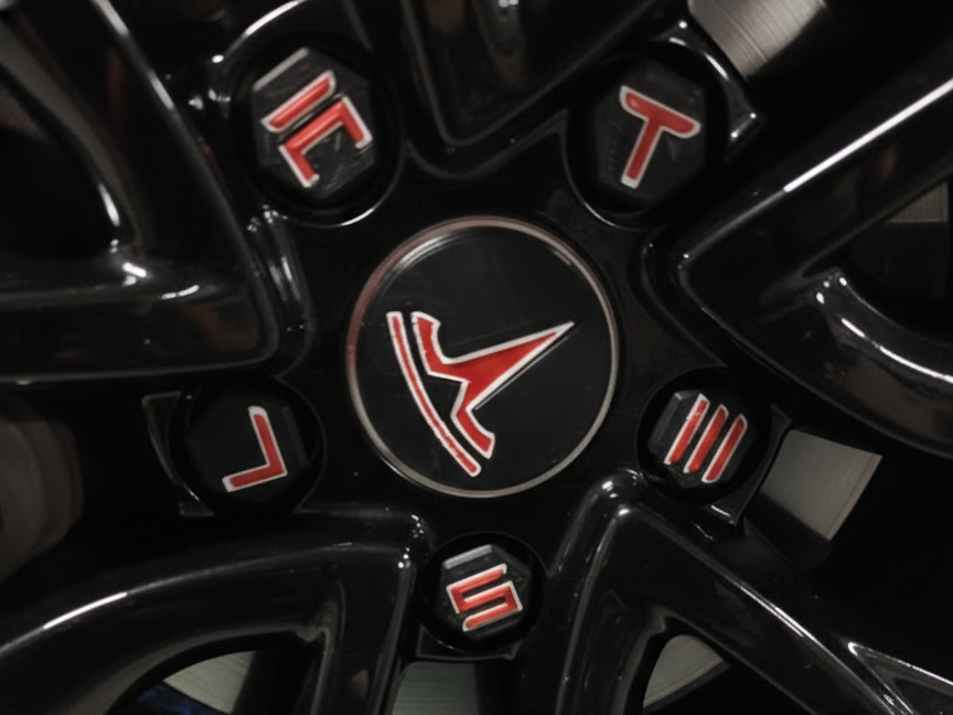 Tesla Lug Nut Covers -Snap‑On Painted Spells TESLA