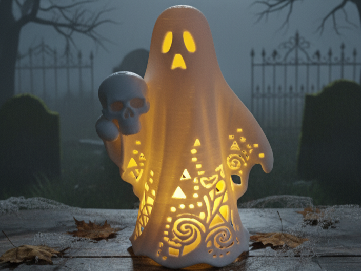 Halloween Ghost with Skull for tee light