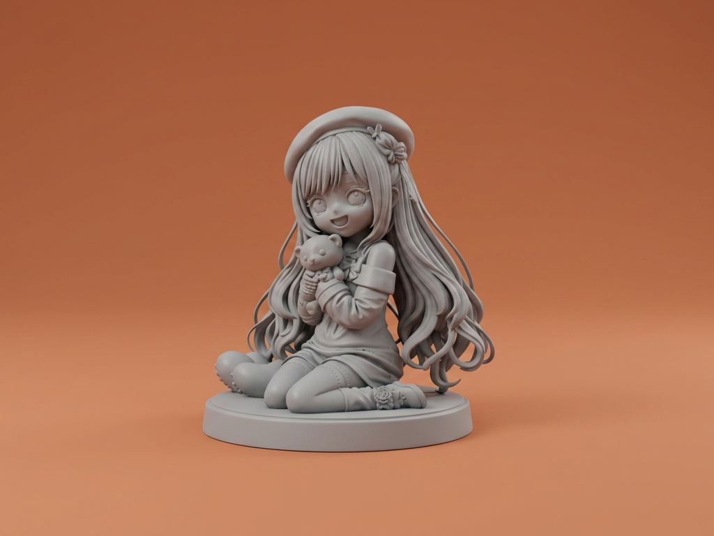 Anime Girl with Teddy Bear – Chibi Figurine