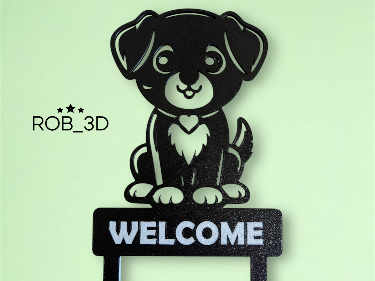 Garden welcome sign with a sweet dog