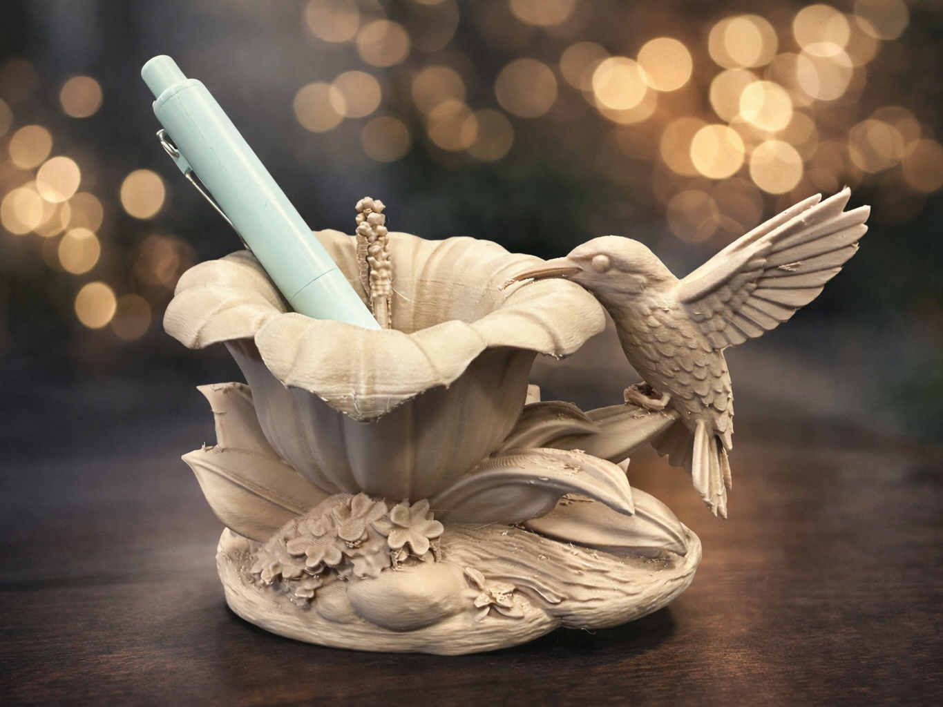 Hummingbird Flower Pen Holder