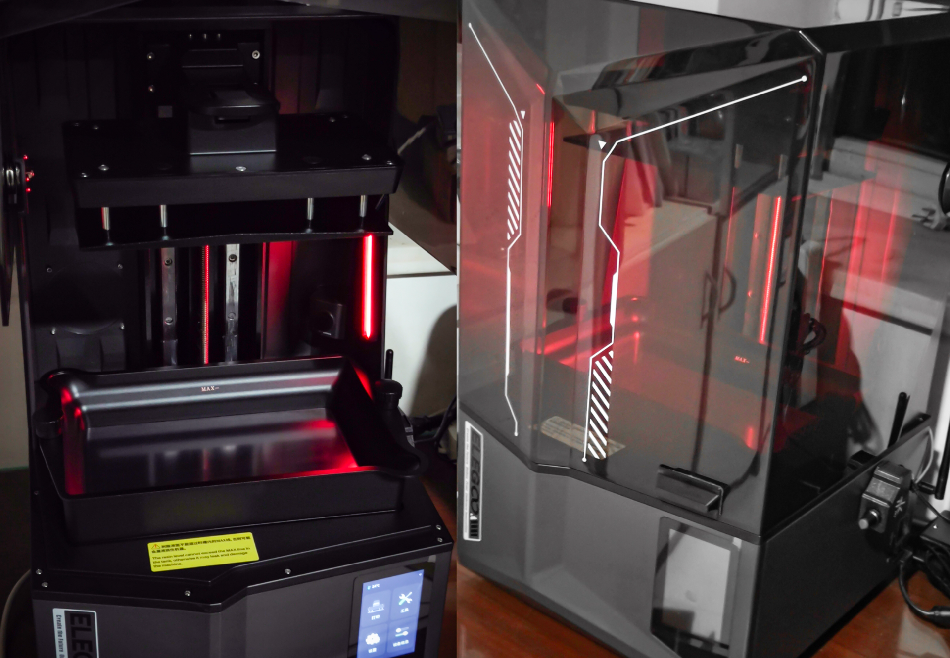 Light curing printer internal lighting