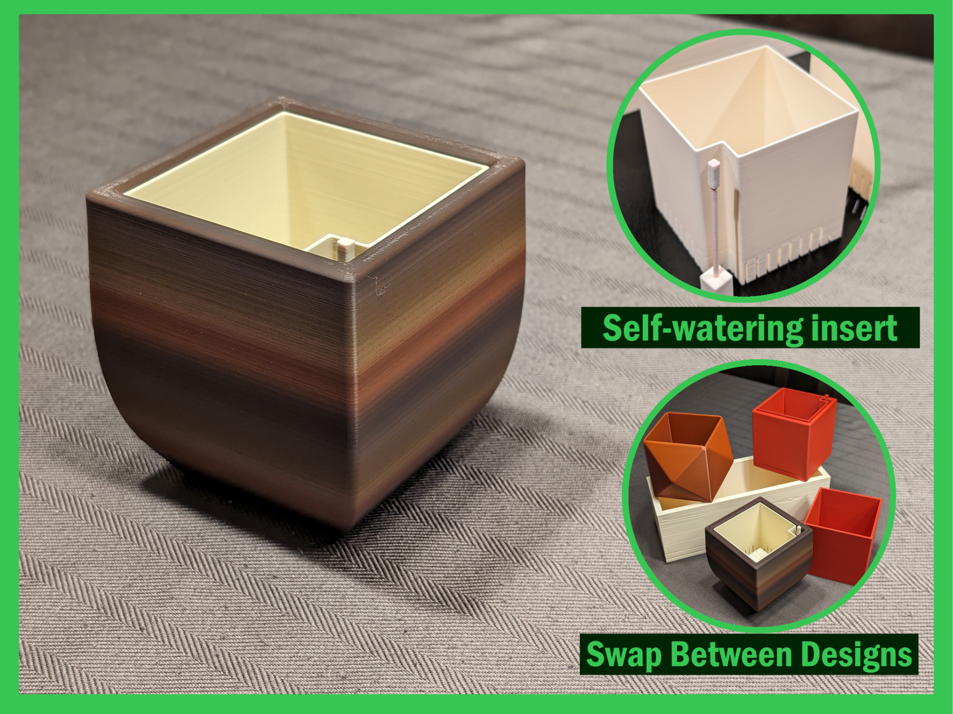 QUADRA Planter Bin Self Watering 3" / 75mm
