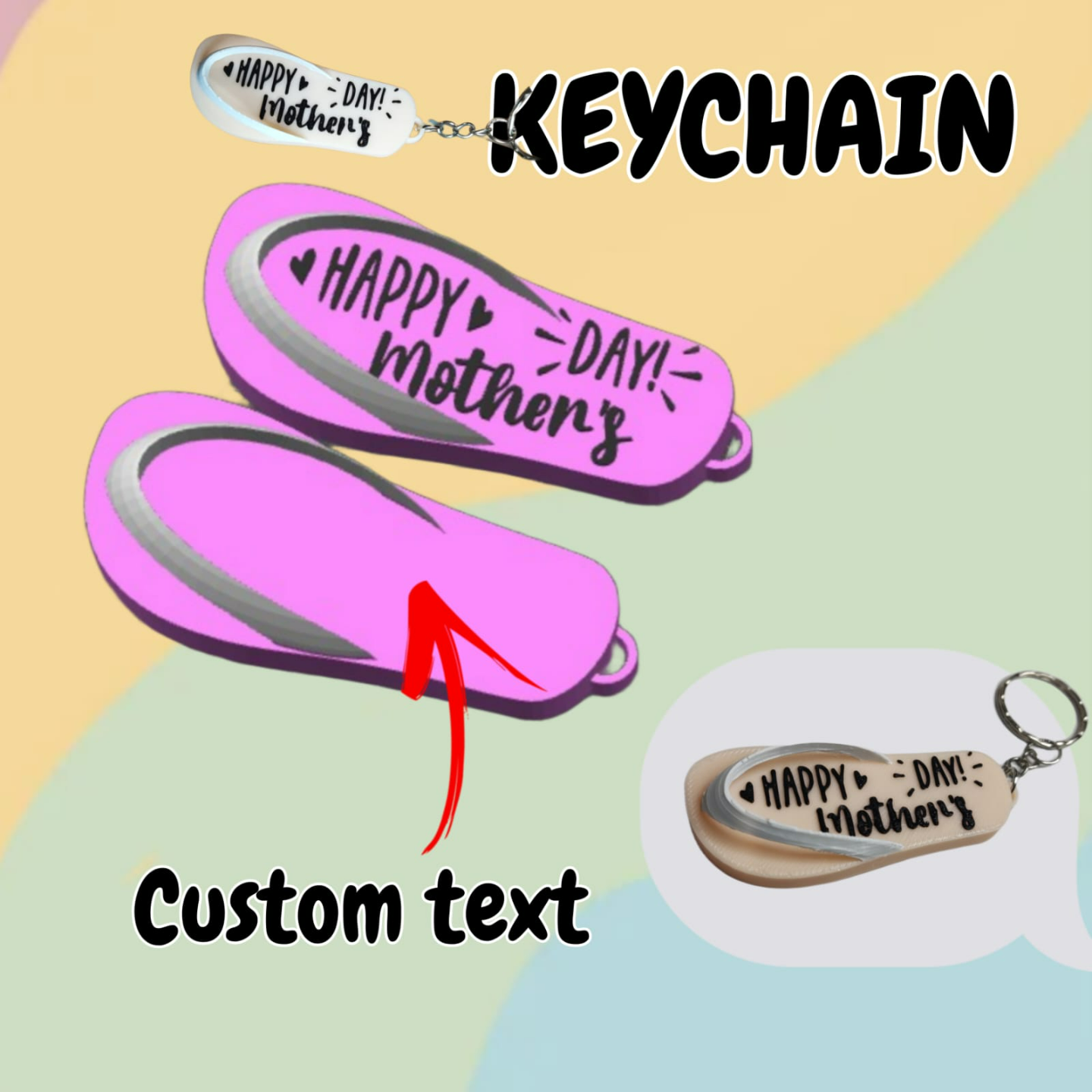 FLIP KEYCHAIN, CUSTOMIZABLE TEXT. (MOTHER'S DAY)