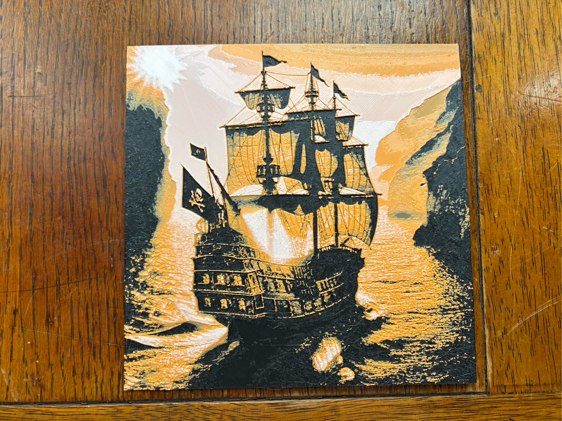 Hueforge Pirates galleon in the sunset