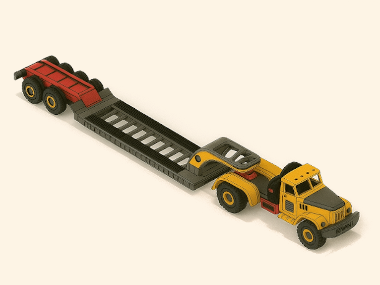 Yellow Zil Truck Lowboy Trailer