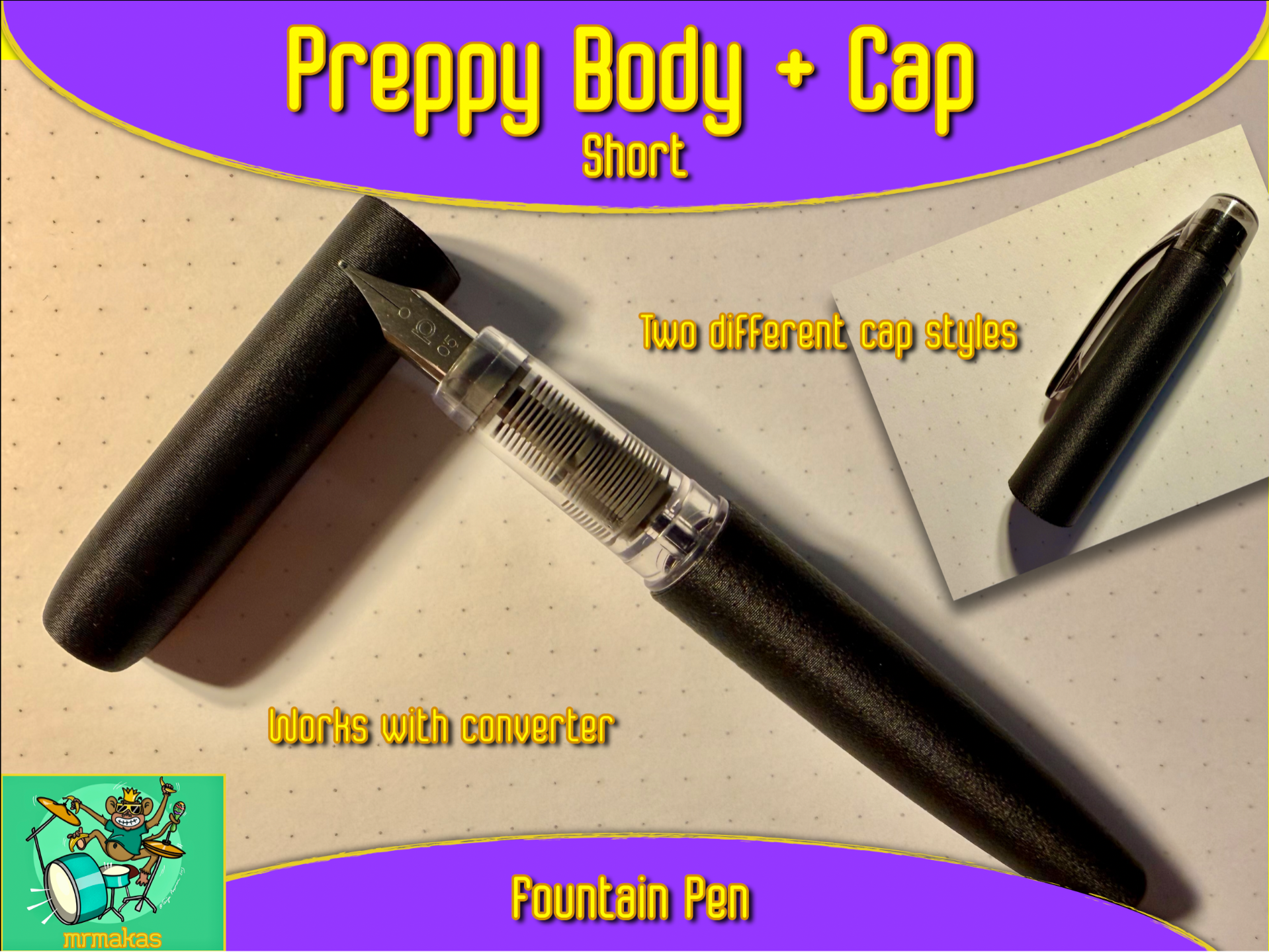 Preppy fountain pen short + cap (fits converter)