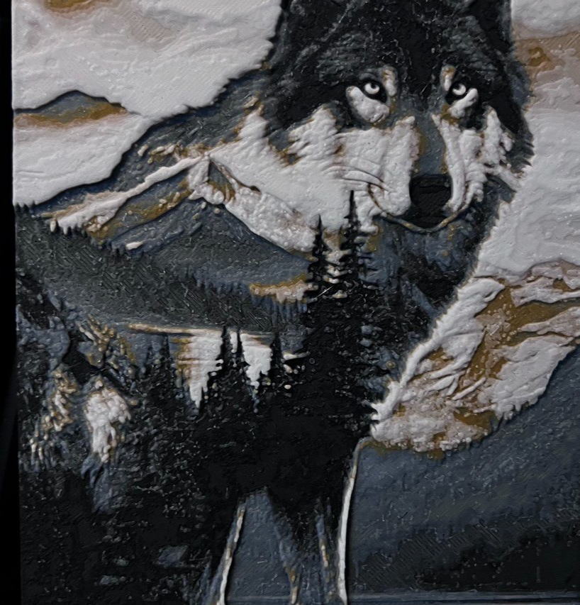 wolf and landscape double exposure