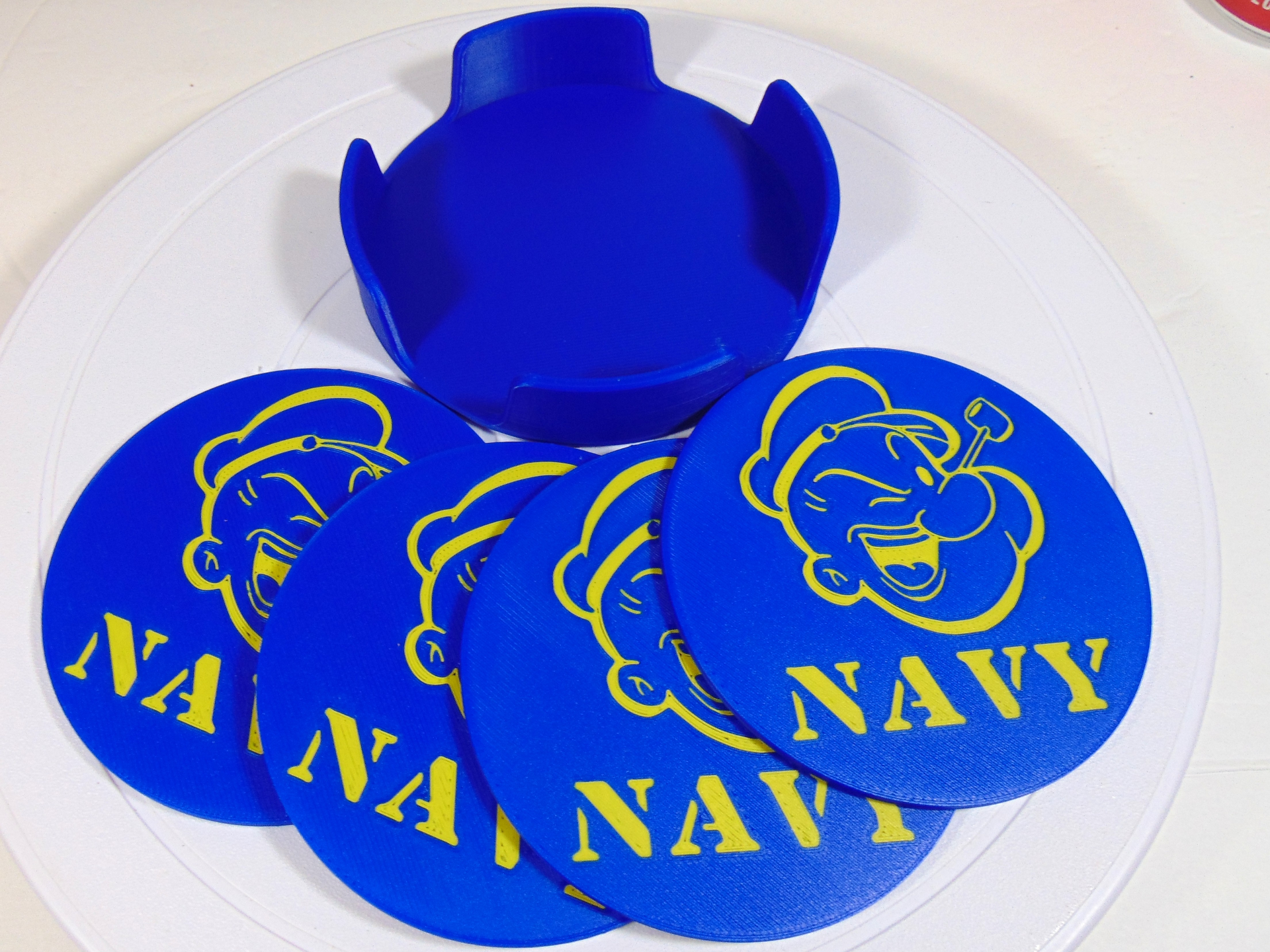 US Navy Popeye Coaster Set With Holder 100mm