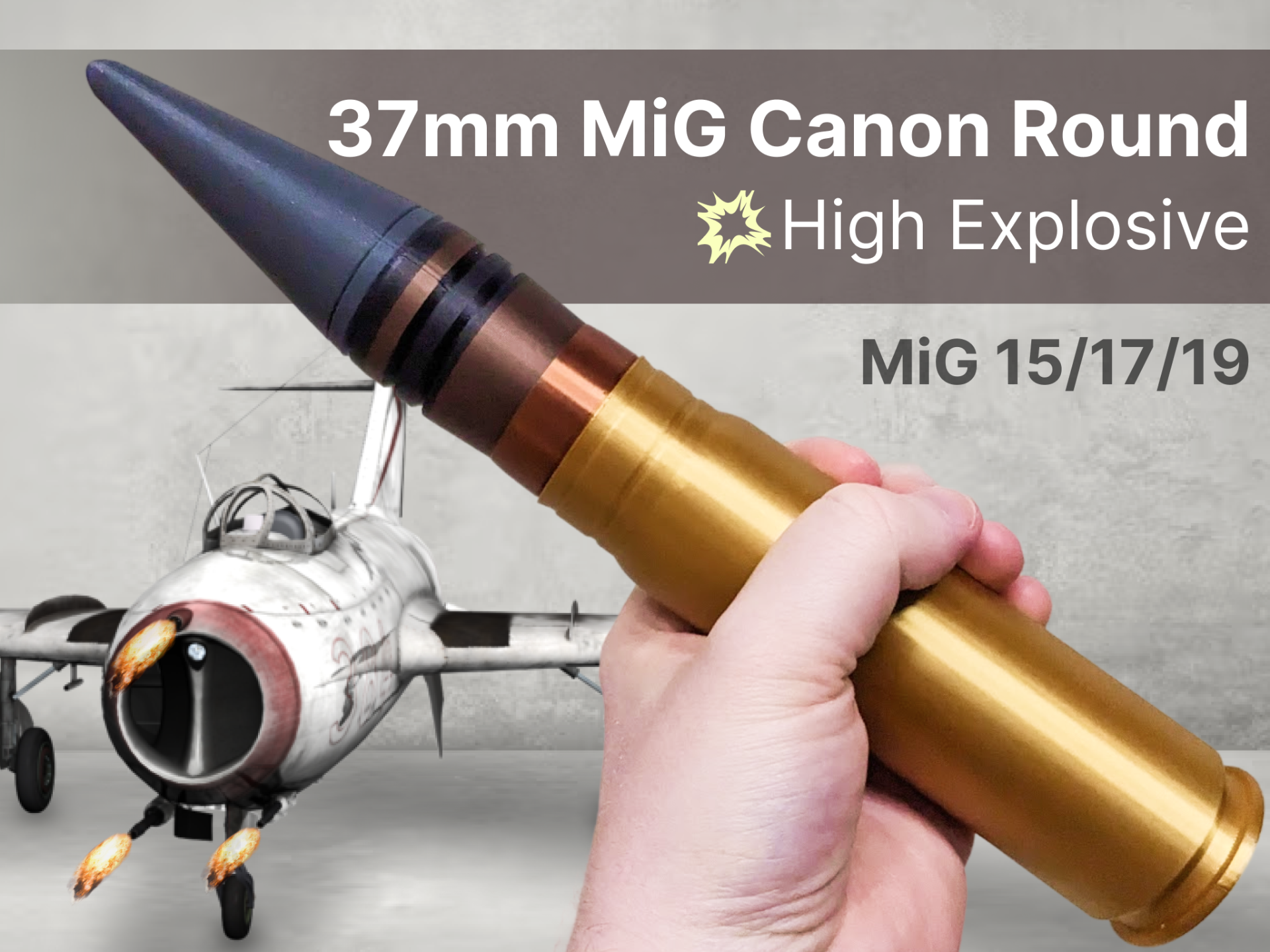 37mm MiG Canon Round | Life-size | MiG-15/17/19