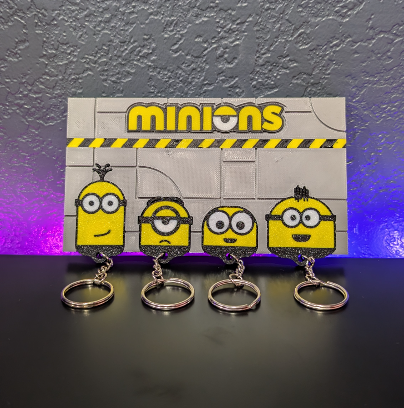 Minions-Themed Keychain Set & Magnetic Wall Holder