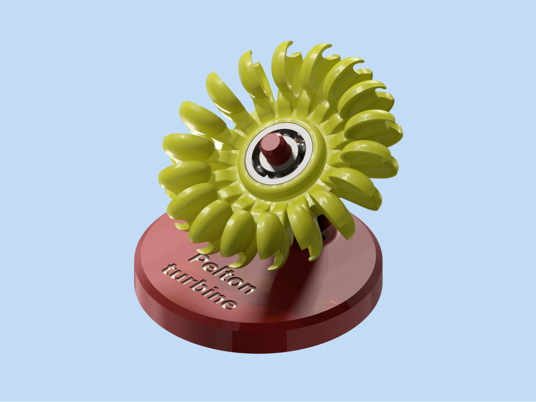Turbina Pelton con piedistallo