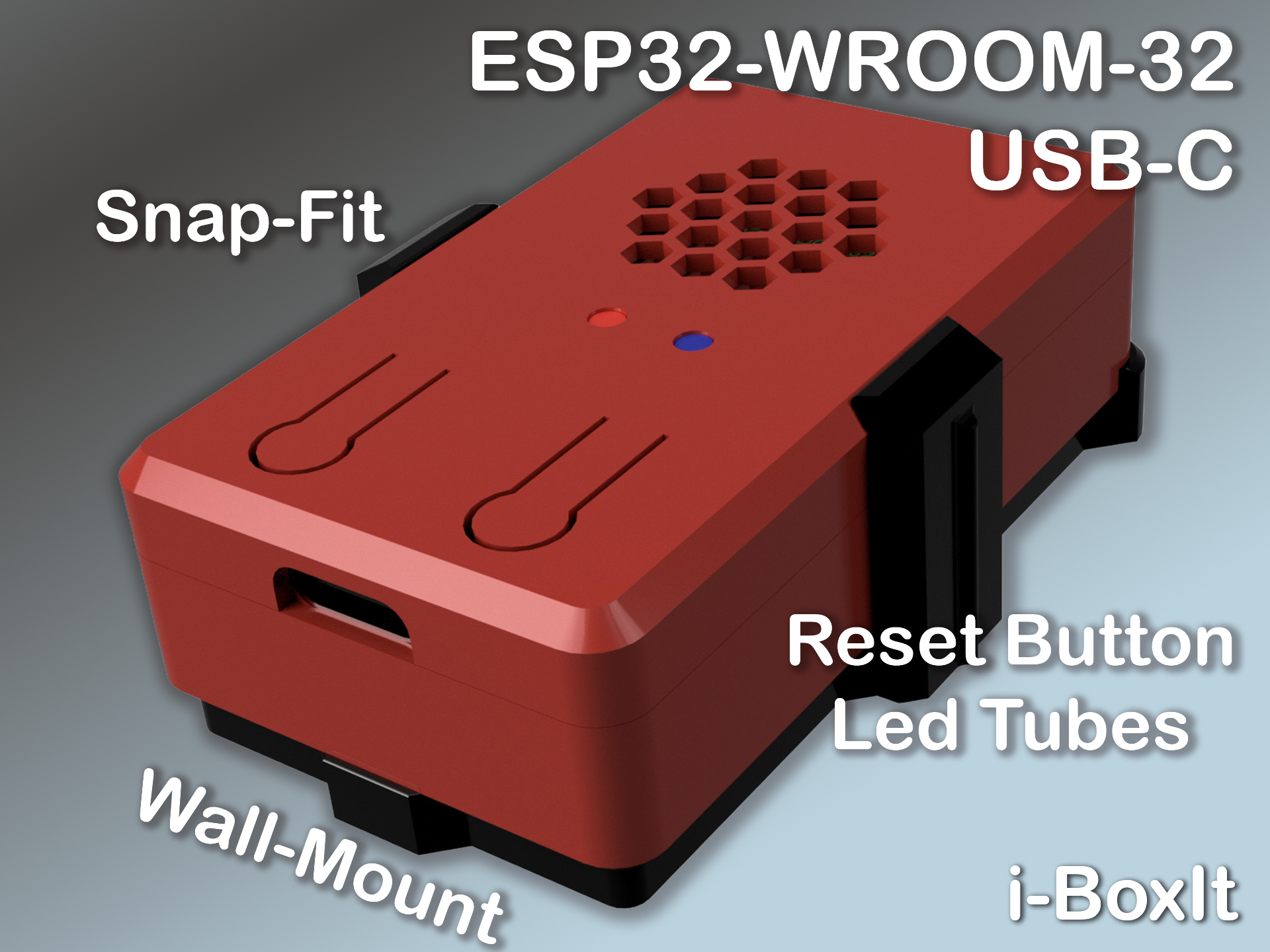 ESP32 WROOM 32 Case - USB-C - Snap-fit - WallMount