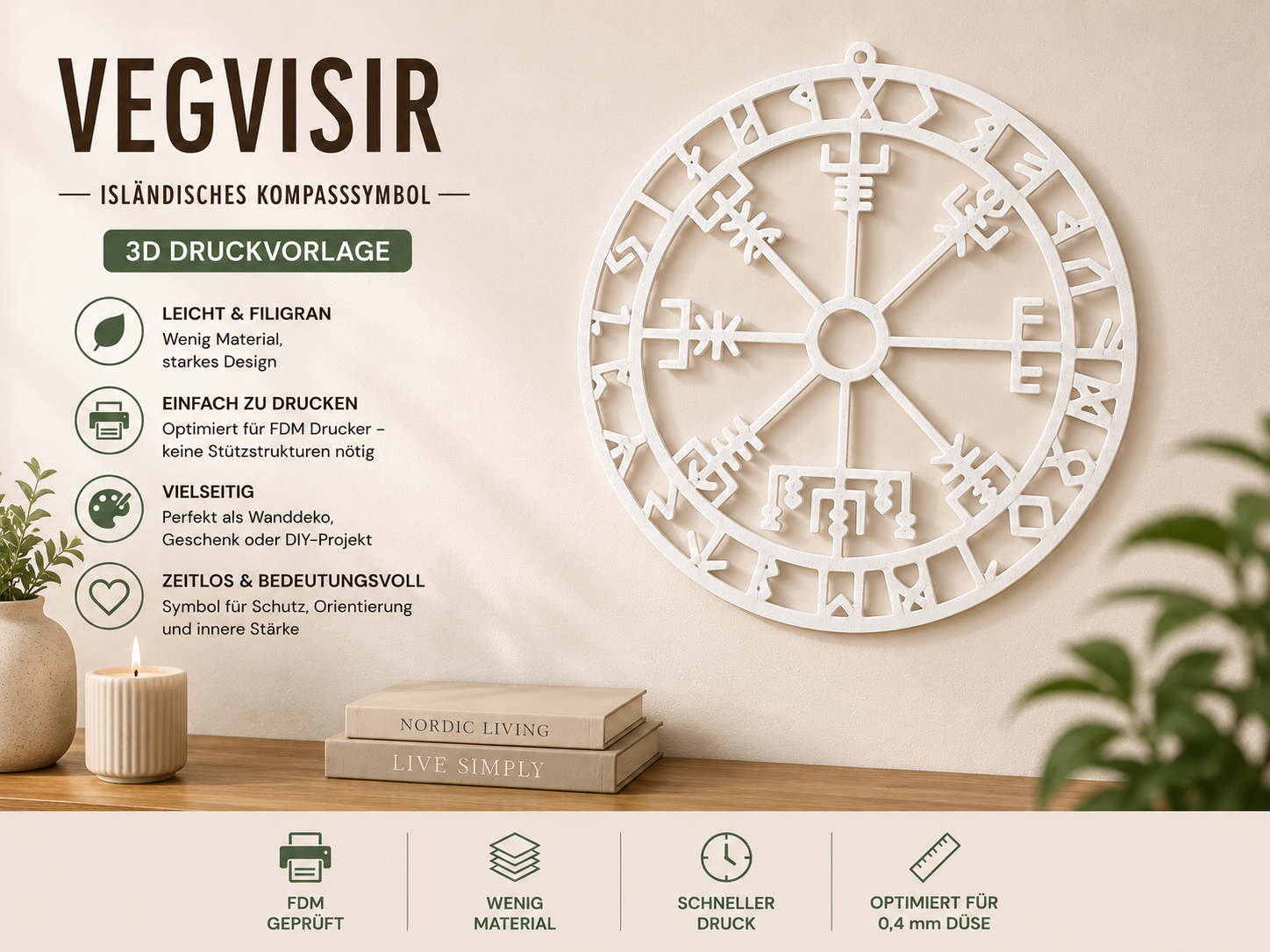 Vegvísir Anhänger – nordische Wanddeko
