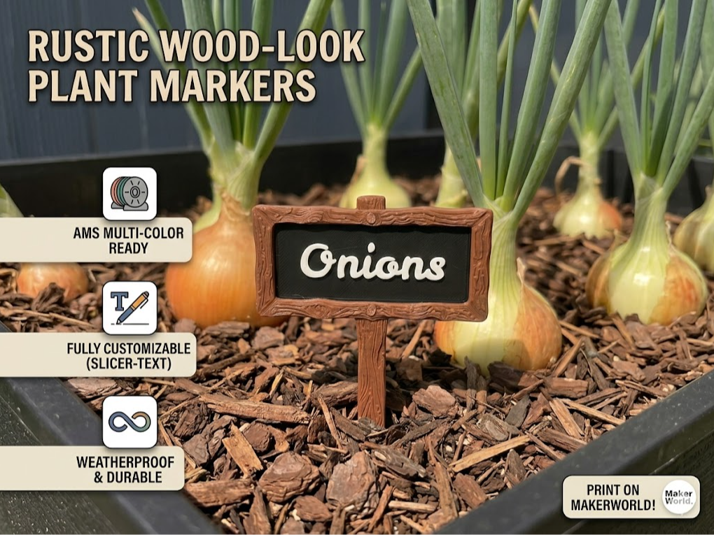 Plant Markers in Rustic Wood-Look (Customizable)