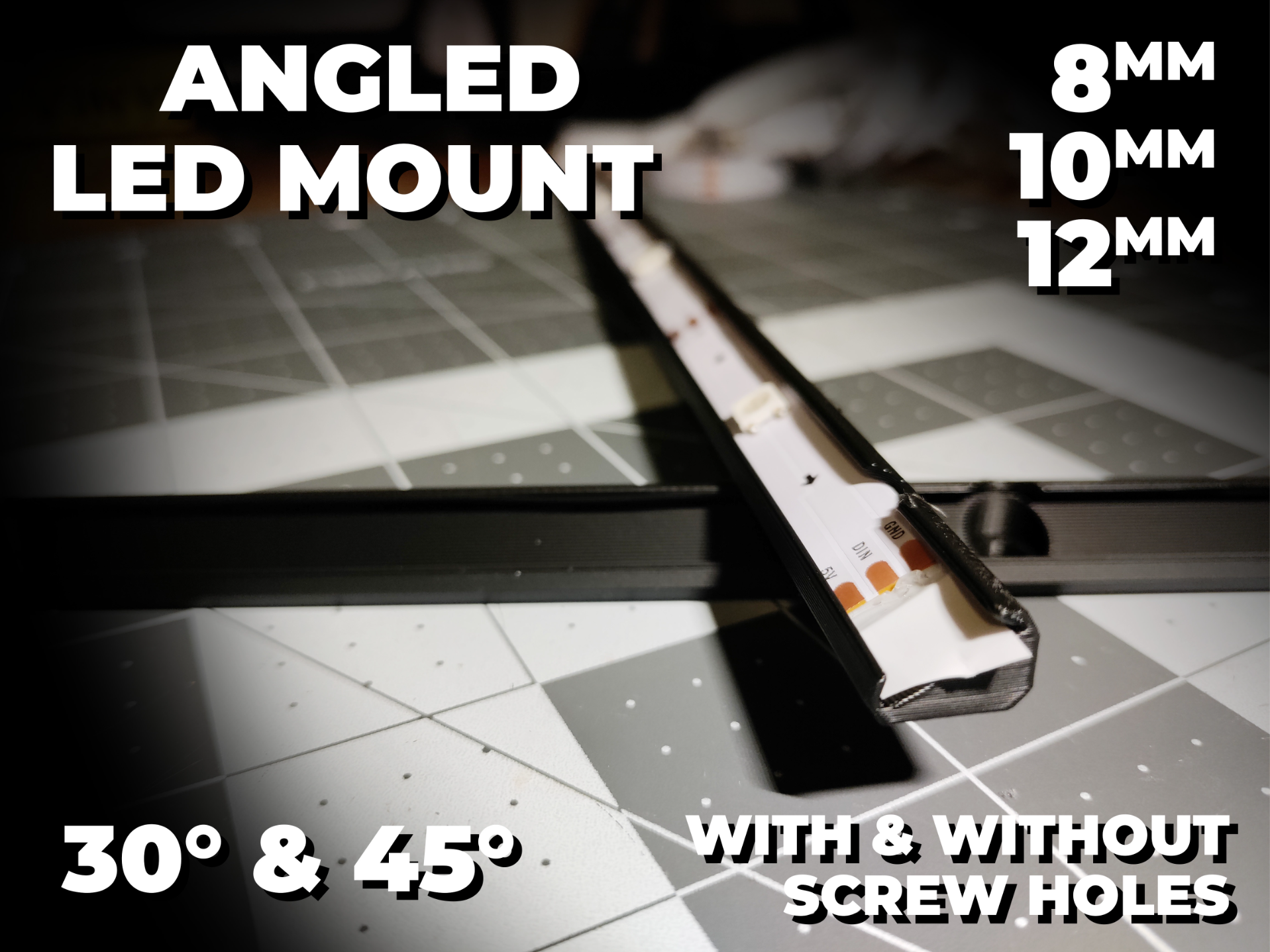 LED Strip Angled Mounts 8 / 10 / 12mm - 30 / 45deg