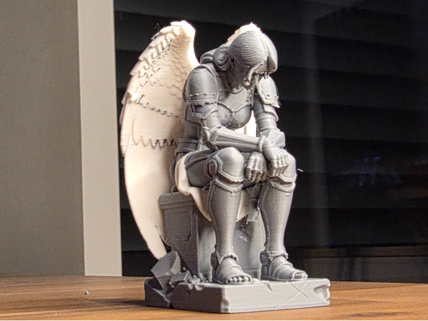 Seated Armored Angel Statue | Gothic Guardian