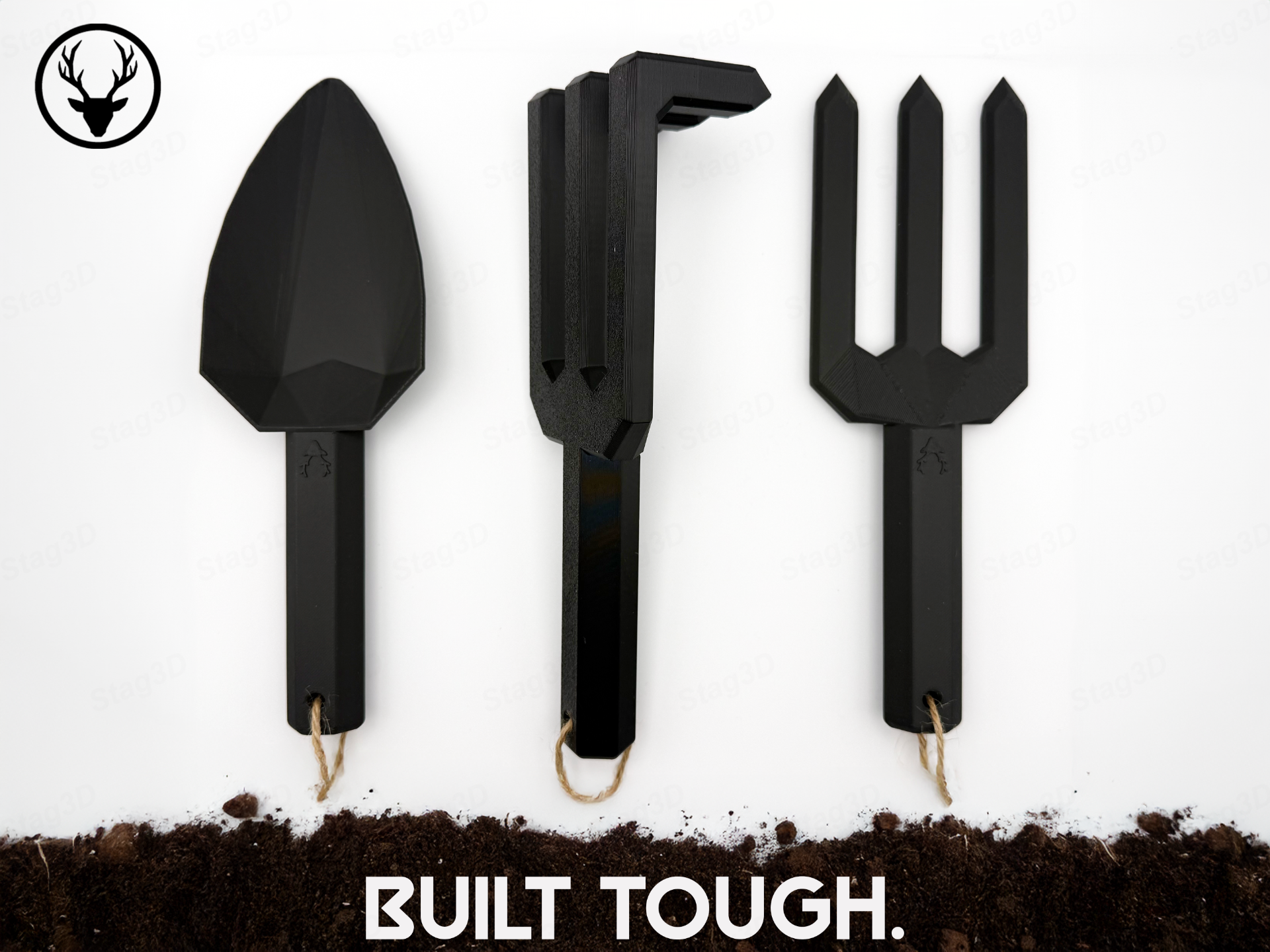Garden Tools - 3 piece fork, rake and trowel set