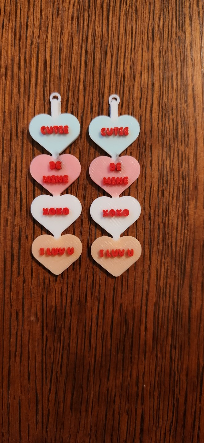 Sweethearts Candy Hearts Earrings (minor infill color correction)
