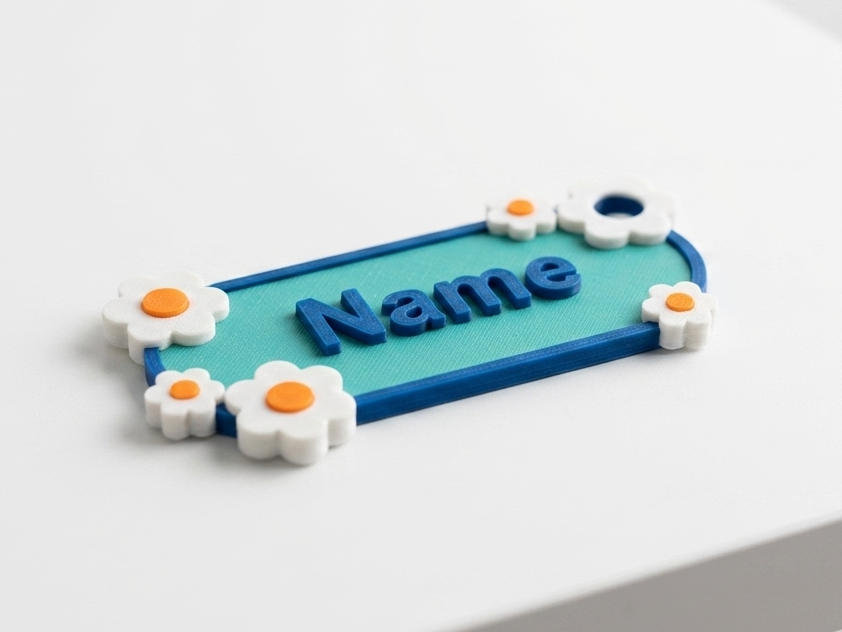 Flower Adorned Nameplate Keychain Tag