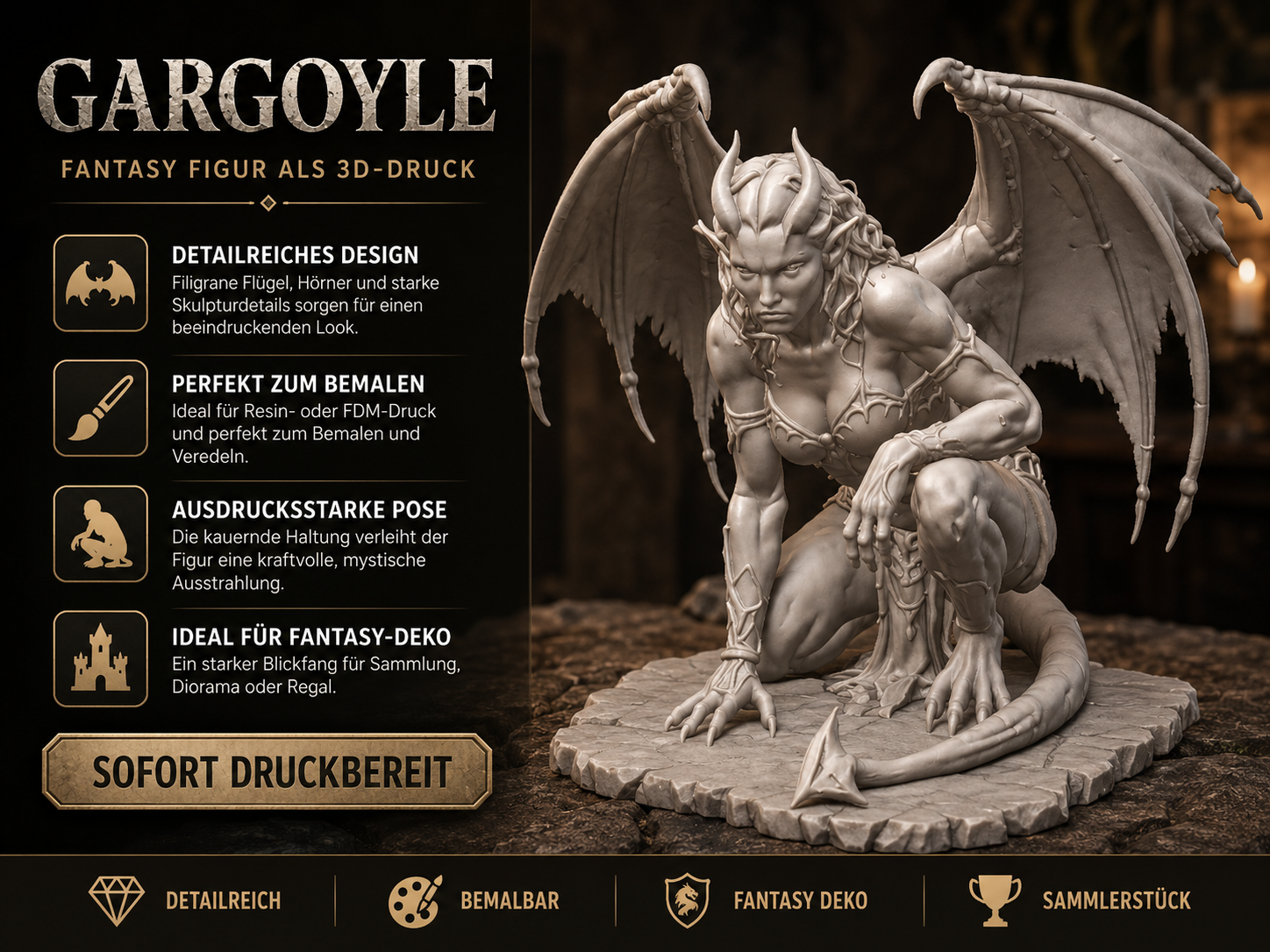 Sexy Gargoyle – detailreiche Gothic-Fantasy-Figur