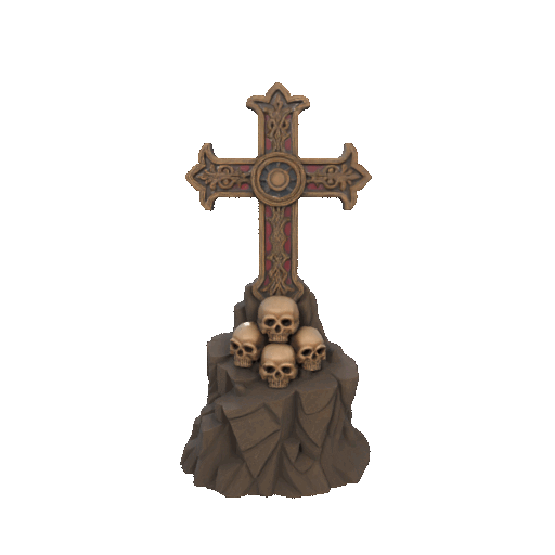 Haunted Skull Cross Monument – 3D Diorama