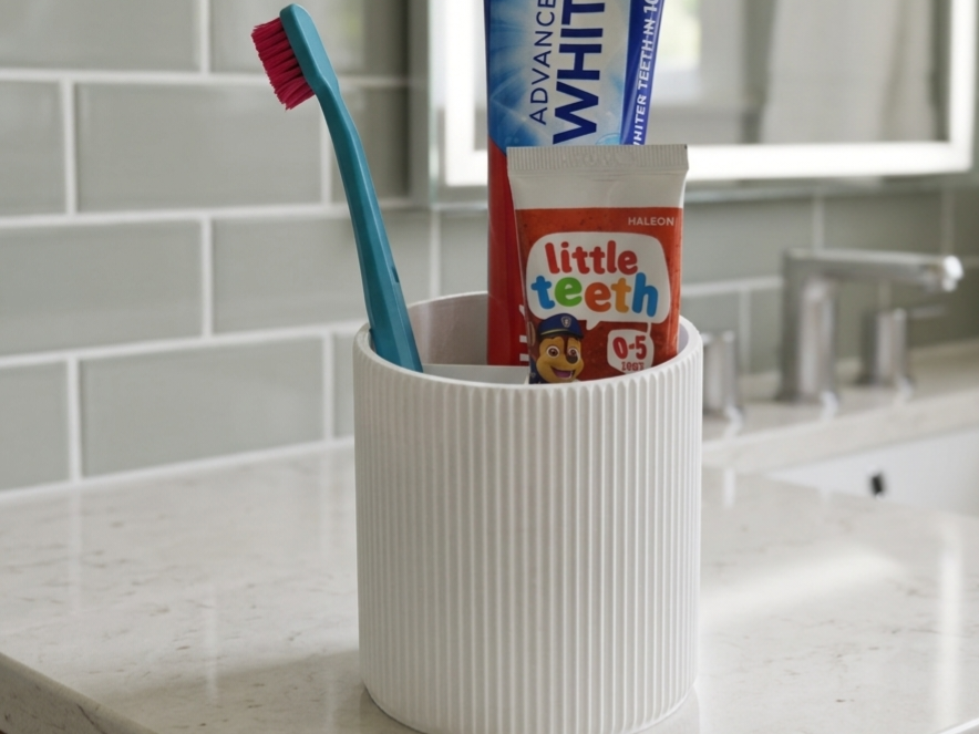 Toothbrush Holder Ribbed Bathroom Organizer