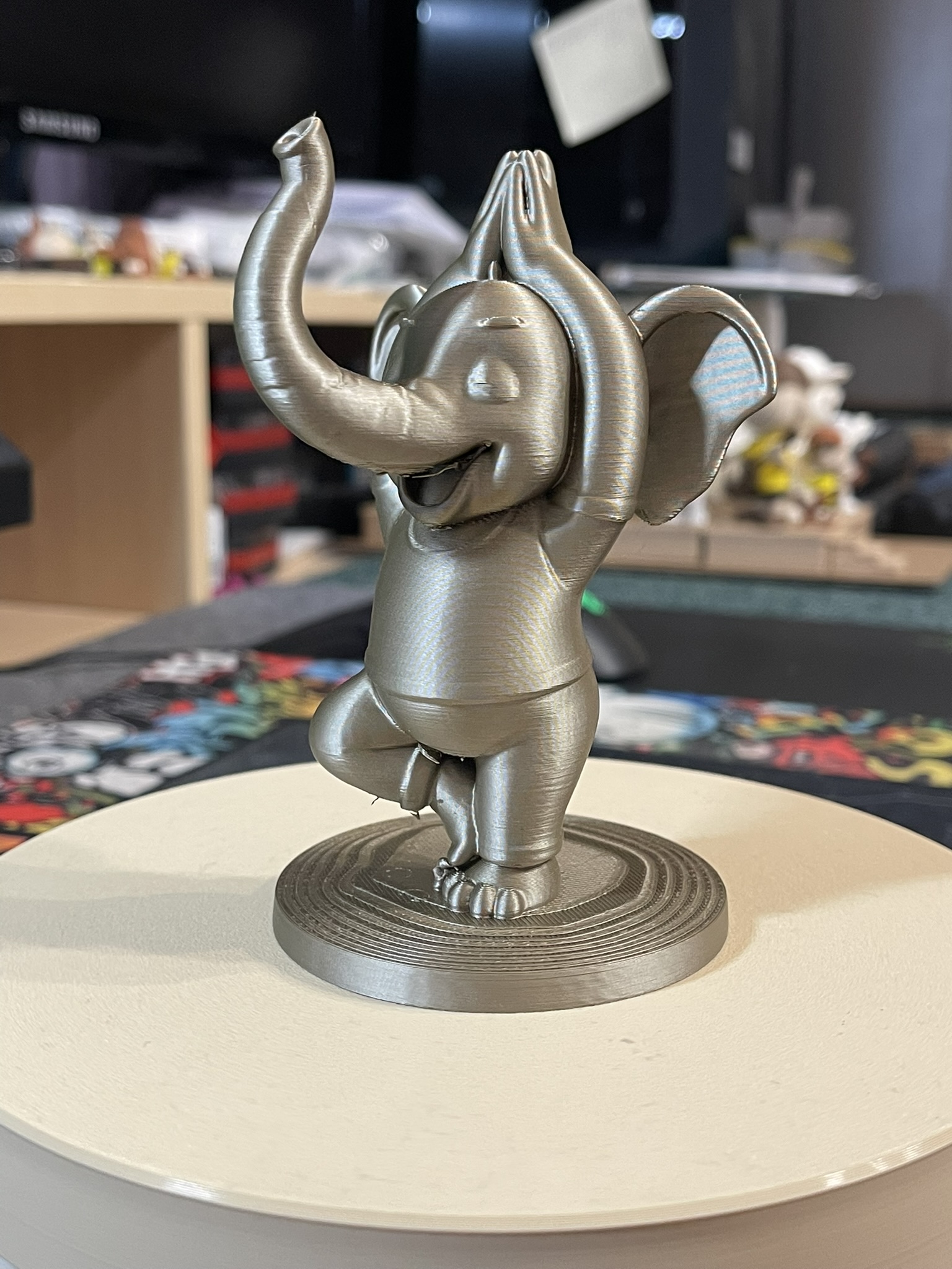 Cartoon-Style Elephant in Yoga (Tree Pose)