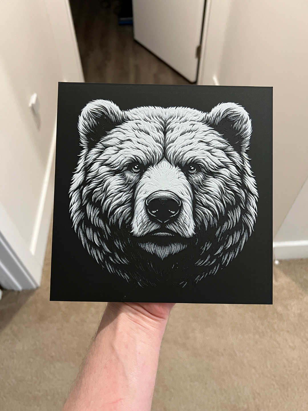 Grayscale Bear Face Art