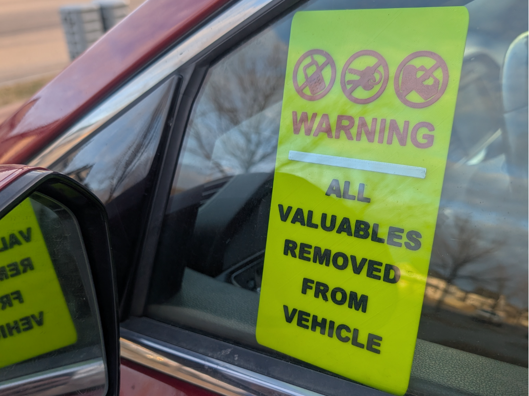 Vehicle Anti-Theft "All Valuables Removed" Sign