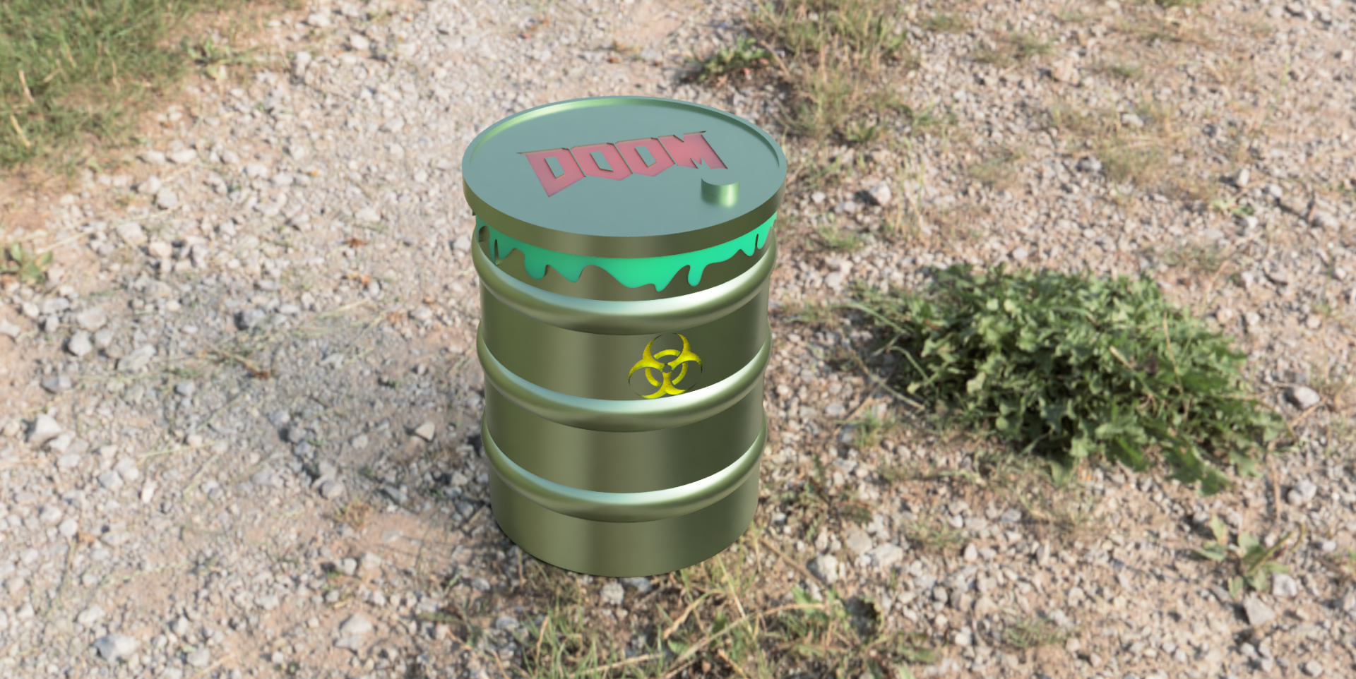 DOOM inspired toxic waste barrel unscrewable lid