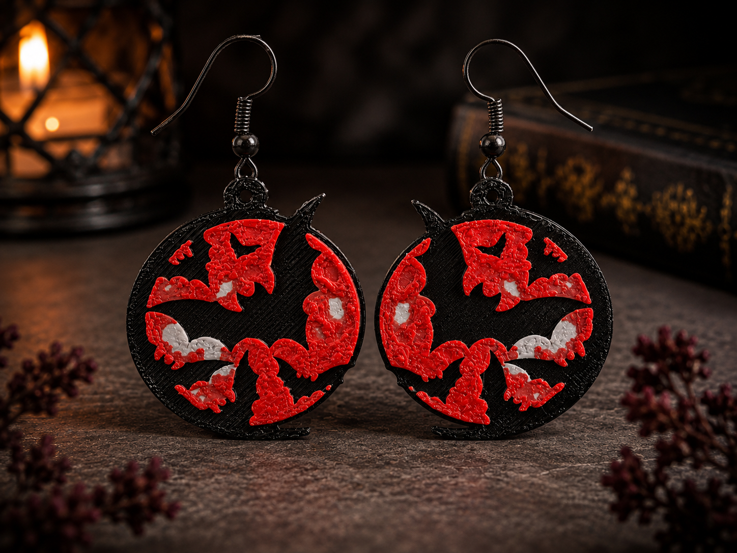 Gothic Moon Bat Earrings