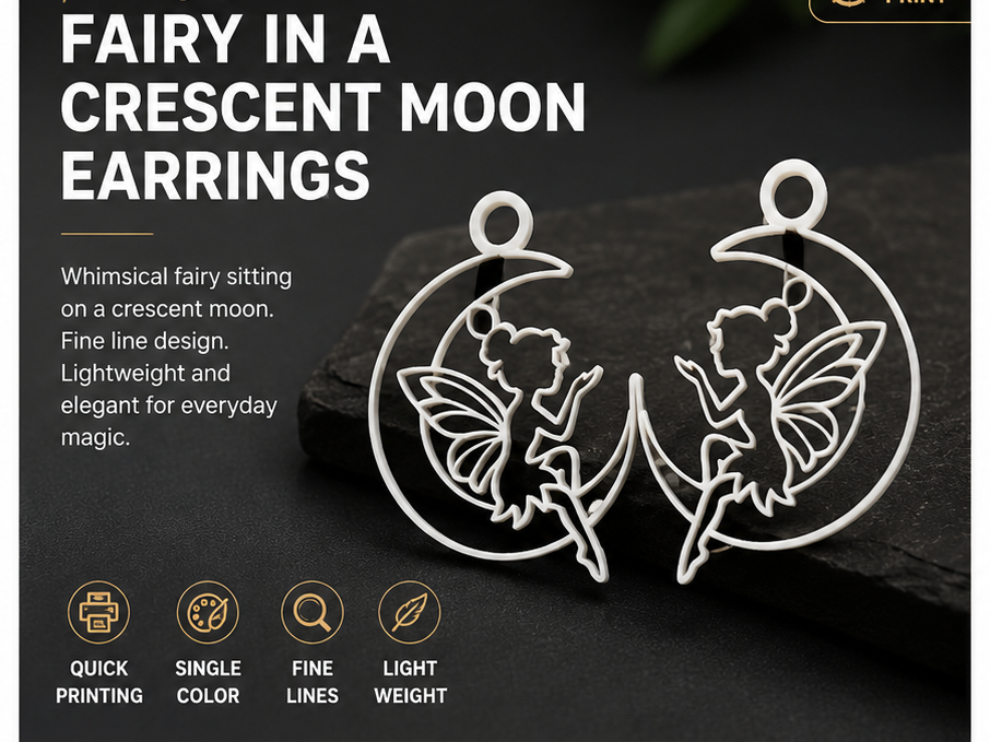 Fine line Fairy in a crescent moon earrings