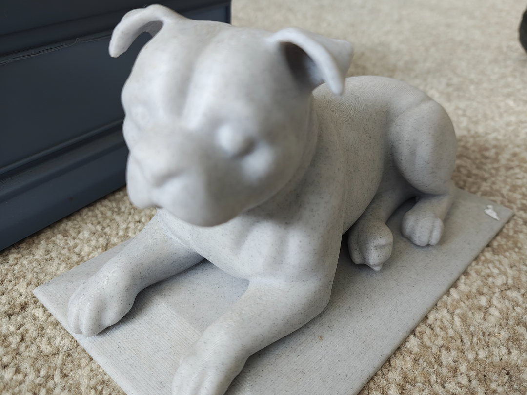 Lay down staffy urn.